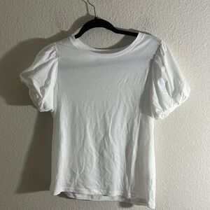 Size S Goldie women’s white tee shirt with puffy sleeves